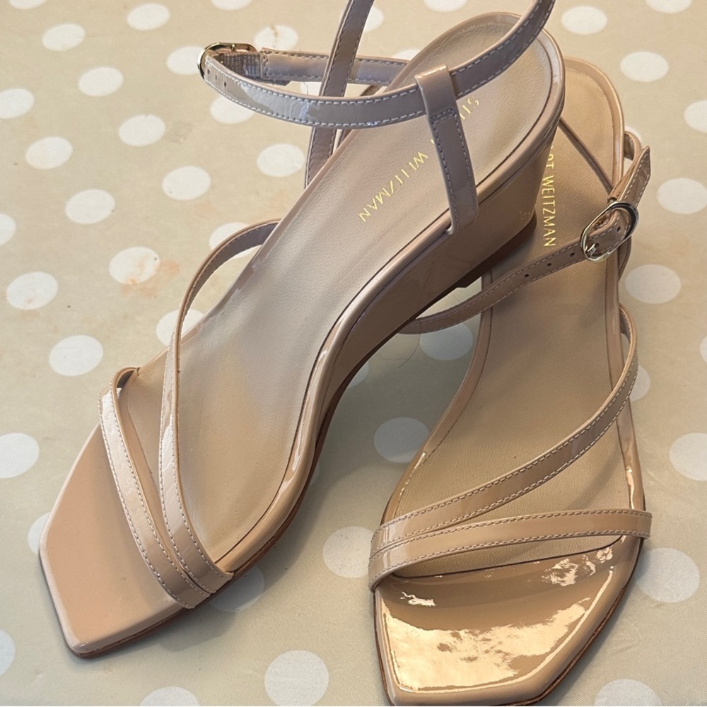 Stuart Weitzman Nude Patent Leather Strappy Ankle-Sandal